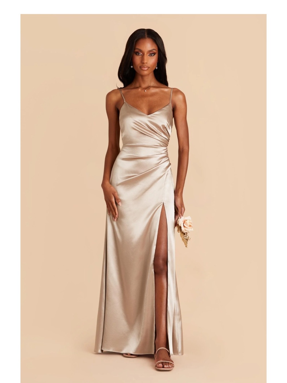 Birdy Grey Champagne Satin Slip Dress with Side Slit